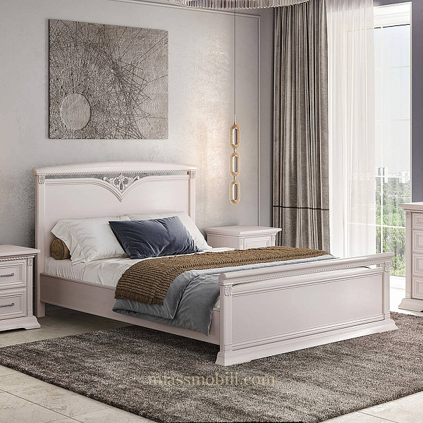 Кровать двойная (1800х2000) Lorenzo пудра с головной и ножной спинкой