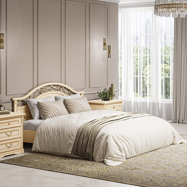 Кровать двойная Joconda крем с подъемным механизмом без ножной спинки